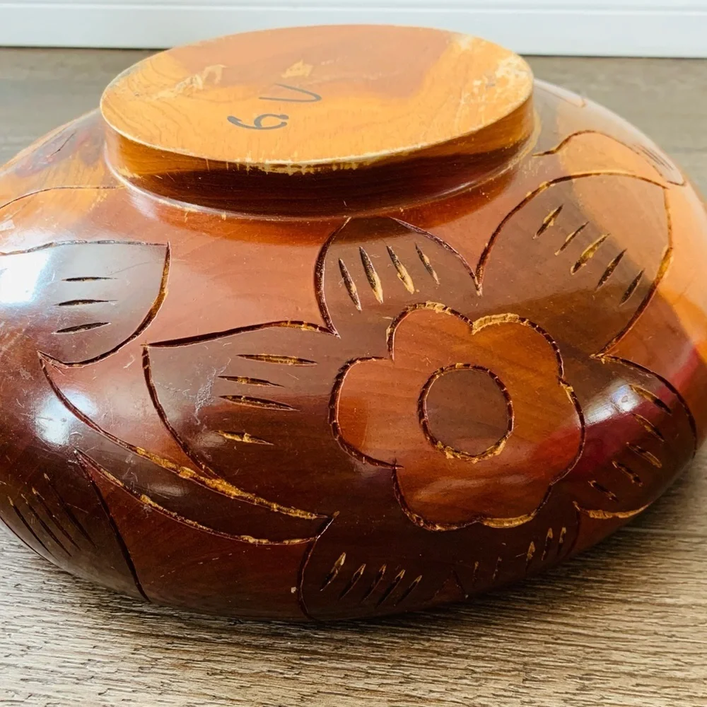 Handcrafted Wooden Bowl with Fish Design